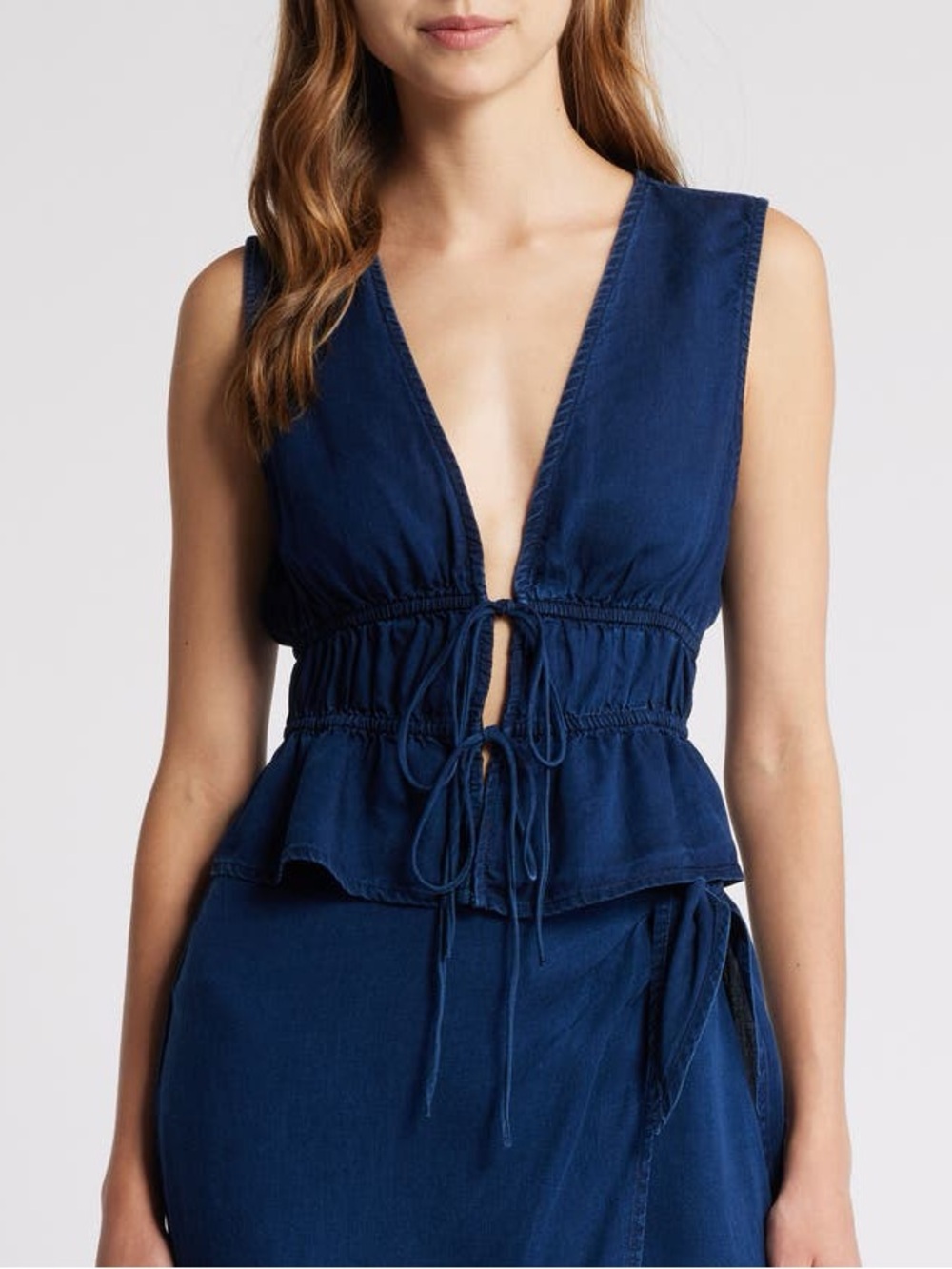 Mango Deep Navy Sleeveless Tie-Front Tank
